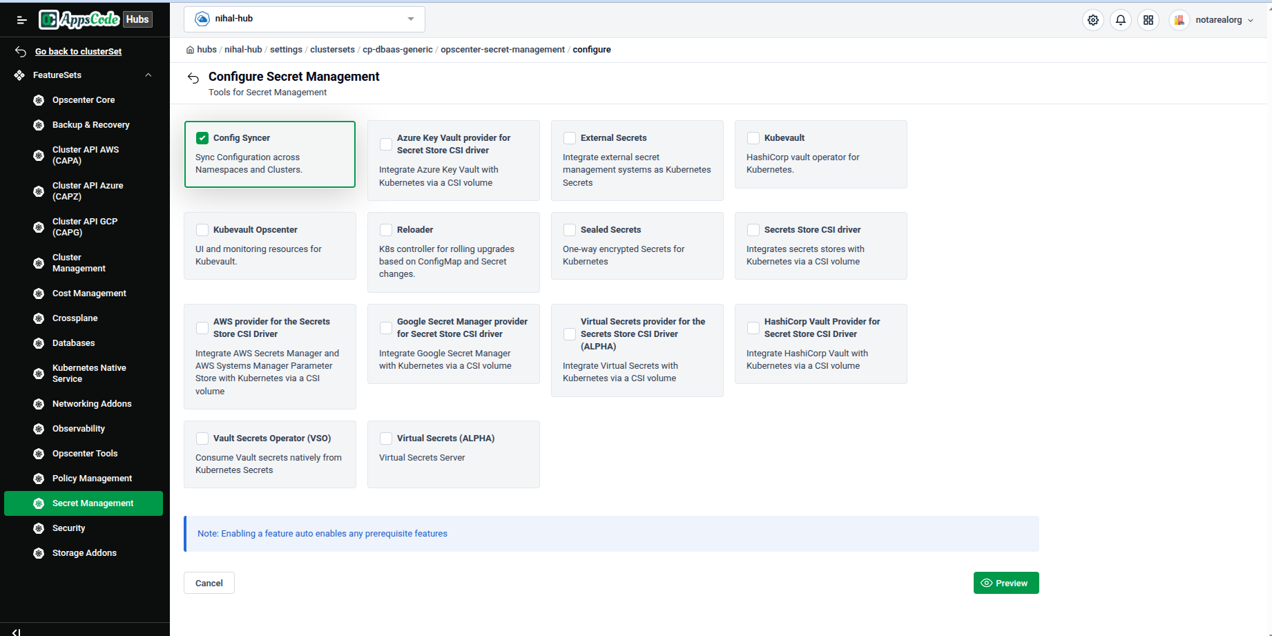 Select the components to install